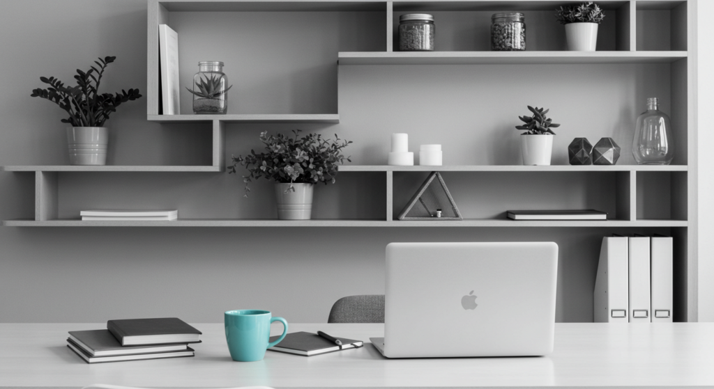 An empty desk in an office with a laptop. how to advocate for yourself at work