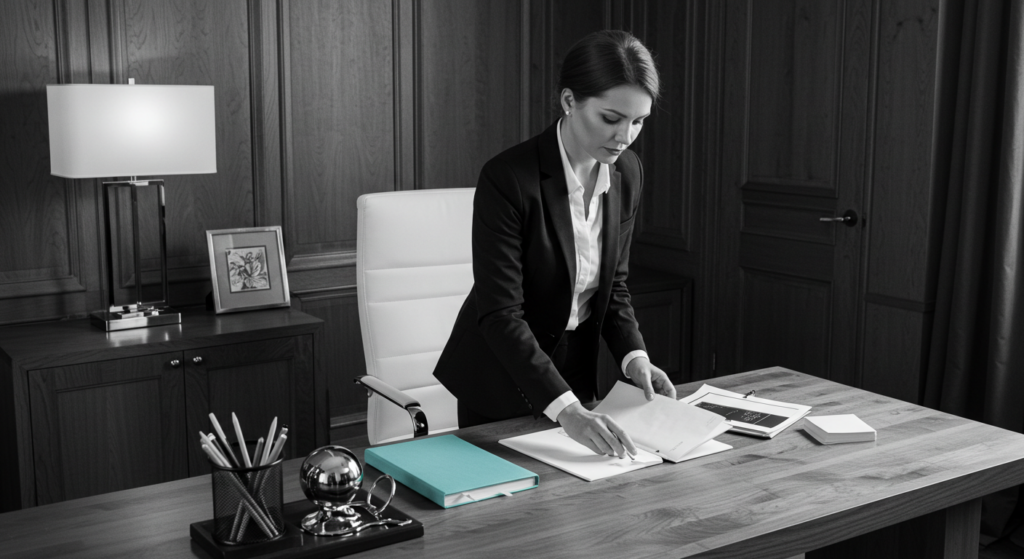 A woman works at her desk at work. She is learning how to ask for a raise.
