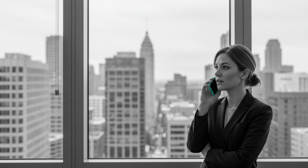 a woman looks concerned while she talks on the phone. learn from your mistakes.