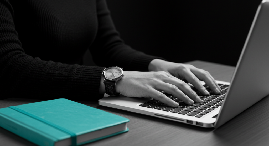 A woman works diligently at her desk. how to be a good manager.
