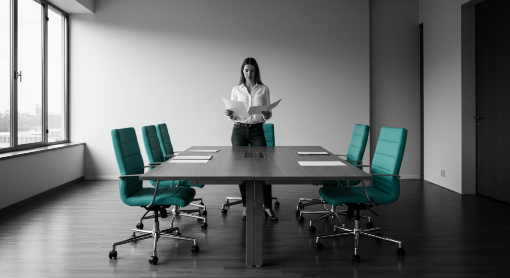 A woman prepares for a meeting. 7 c's of great leadership