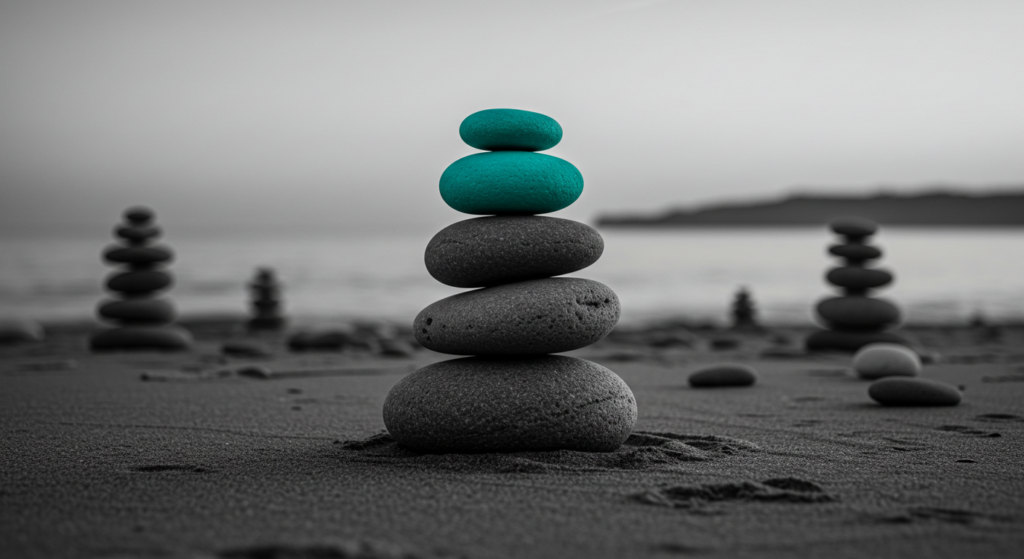 artistic representation of a rock tower. affirmations at work